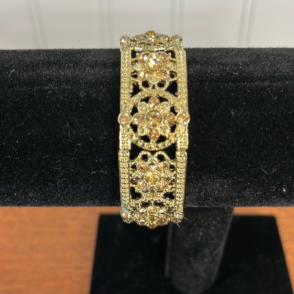 Vintage Floral Rhinestone Stretch Bangle Bracelet